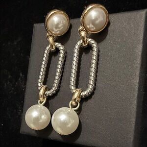 Elegant Gold and Silver Pearl Drop Earrings